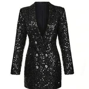 Black Sequin Double Breasted Coat Dress